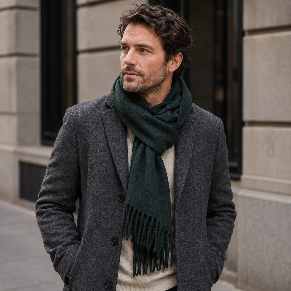 Peter Macarther Scarf Cashmere Merino Wool Green Fringed Made in Scotland